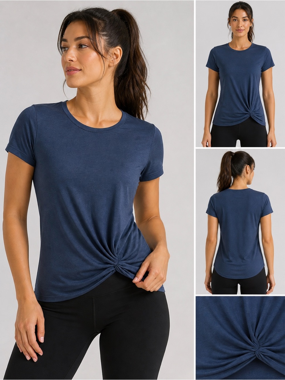 (A4) Ideology Blue Twist Front Workout Top Women’s Activewear Tee NWT